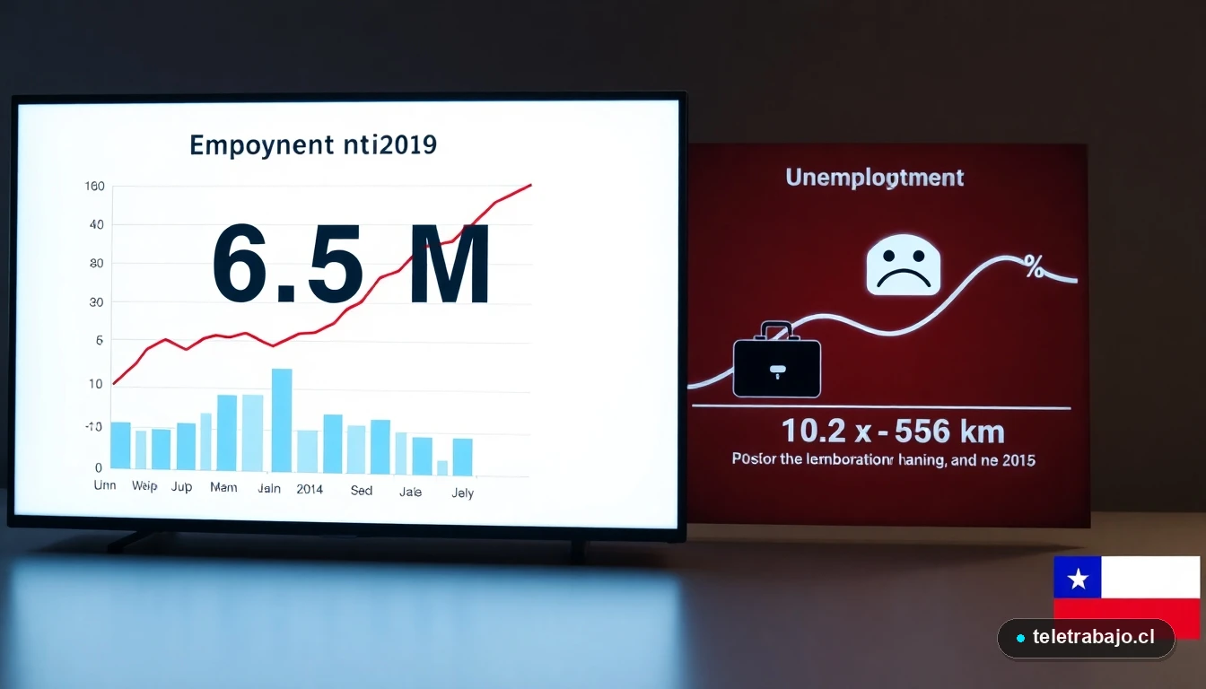 Infografía del mercado laboral español 2026: empleo y desempleo en tendencias opuestas, análisis para profesionales chilenos.