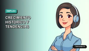 Ilustración vectorial plana de una trabajadora remota con blusa azul y pelo corto, sobre un fondo degradado suave, representando el crecimiento del mercado laboral en España para 2026.