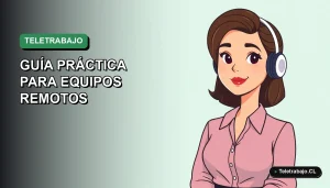 Ilustración plana corporativa de una mujer profesional de teletrabajo en Chile, con fondo degradado verde y espacio negativo minimalista.