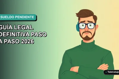 Ilustración vectorial plana de un trabajador hombre con suéter verde mirando a la izquierda, fondo degradado azul verdoso, sobre problemas de pago de sueldo en Chile.