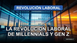 Fotografía de arquitectura corporativa moderna y futurista con iluminación suave azul y naranja, representando la innovación tecnológica en el lugar de trabajo.