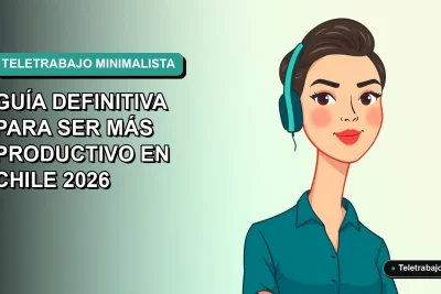 Ilustración plana vectorial de una mujer chilena teletrabajando con estilo minimalista, fondo degradado suave, concepto de productividad 2026.