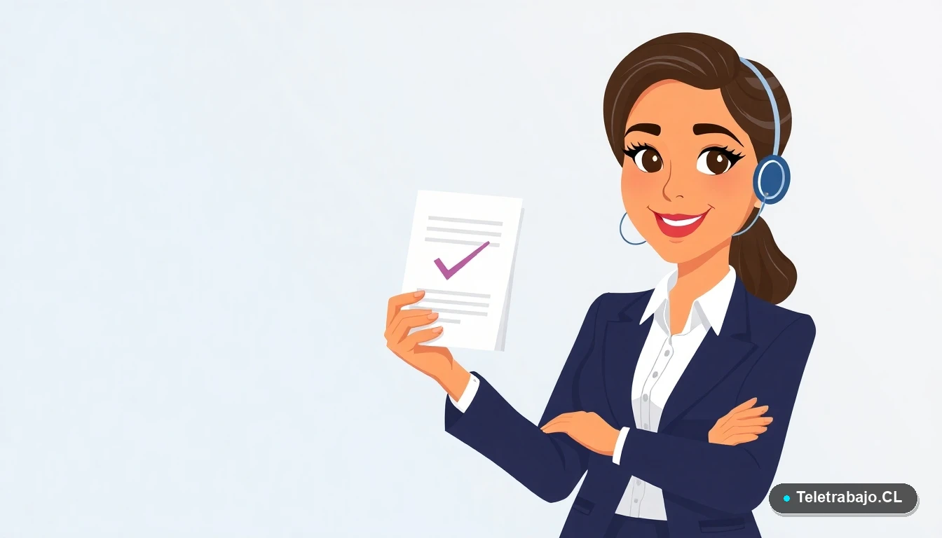 Mujer profesional redactando una carta de término de teletrabajo en Chile, estilo ilustración plana moderna.
