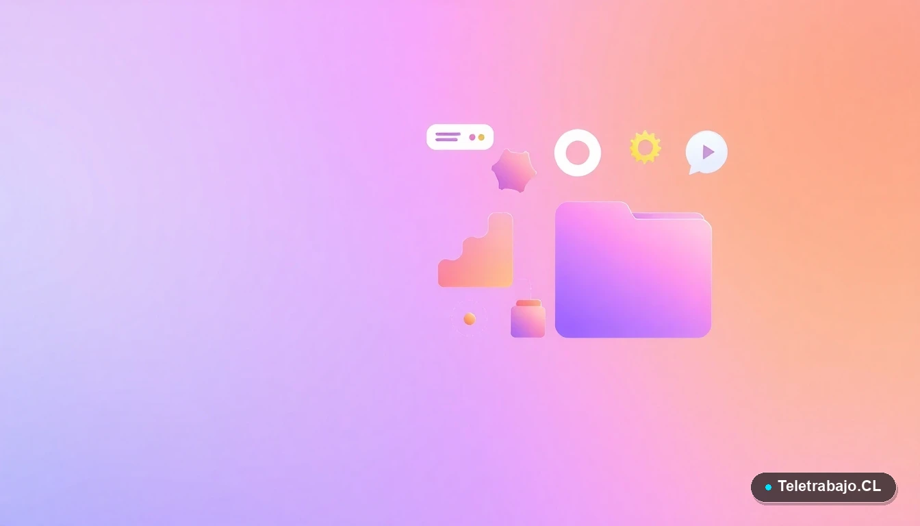 Elementos de interfaz de usuario abstractos y modernos, como gráficos y engranajes, sobre fondo degradado.