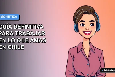 Ilustración vectorial plana de una mujer profesional chilena trabajando remotamente con una sonrisa, sobre un fondo degradado azul y lila. Estilo Corporate Memphis.