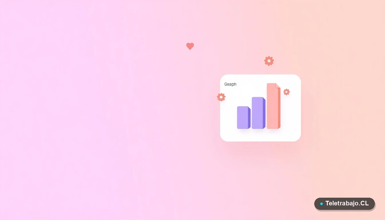 Composición abstracta de interfaz de usuario con gráficos y carpetas flotantes en colores lavanda y durazno, sobre fondo degradado, concepto de gestión laboral y datos.