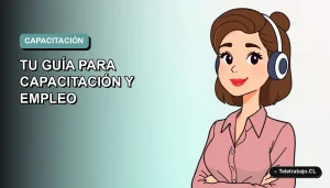 Ilustración plana corporativa de una mujer profesional de tecnología trabajando de forma remota, con fondo degradado suave.