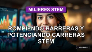 Mujeres científicas en Chile liderando investigación en laboratorio moderno con gráficos abstractos en pantallas