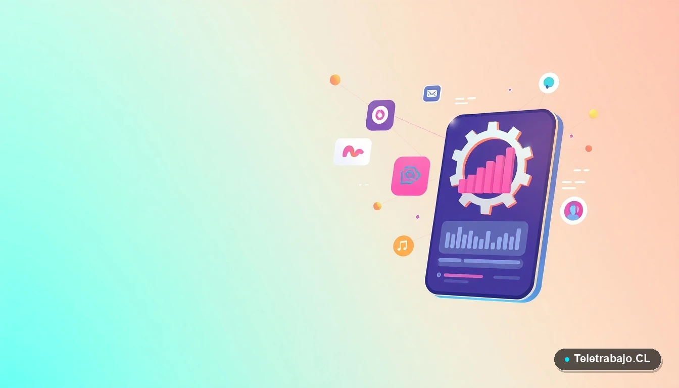 Composición abstracta de interfaz tecnológica con gráficos flotantes, sobre fondo degradado de menta a verde azulado, estilo ilustración vectorial minimalista.