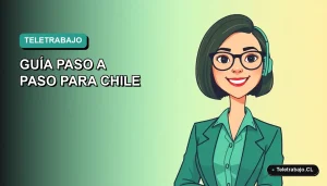 Ilustración plana de mujer profesional chilena sonriendo, con fondo gradiente azul verdoso, concepto de negociación de horario para Fiestas Patrias.