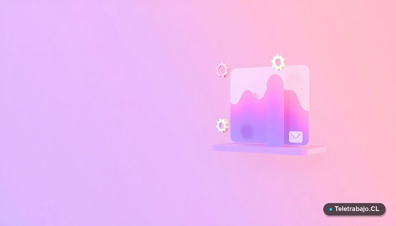 Elementos de interfaz de usuario abstractos y modernos: gráficos en ascenso, engranajes y carpetas flotantes en tonos lavanda y durazno. Representa el análisis y la estrategia en la negociación.