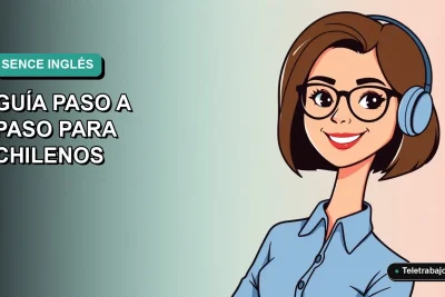 Ilustración vectorial plana de una mujer profesional chilena con blusa azul y lentes, sonriendo, sobre un fondo degradado suave. Representa la negociación salarial en inglés.