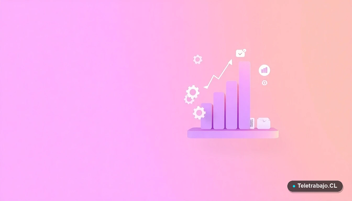 Elementos de interfaz de usuario abstractos y gráficos flotantes en tonos lavanda y durazno, representando datos y procesos de negociación laboral, con fondo degradado.