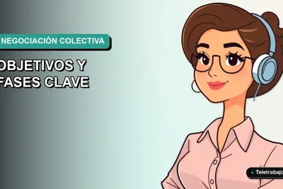 Ilustración plana corporativa de una mujer profesional del rubro tecnológico, con fondo degradado azul verdoso, para artículo sobre negociación colectiva 2026.