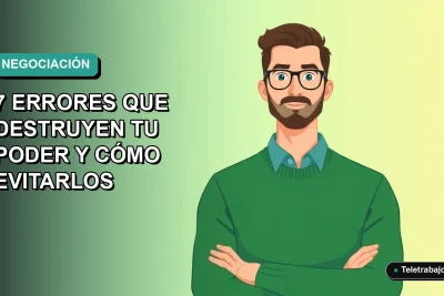 Ilustración vectorial plana de un trabajador masculino de tecnología con suéter verde, sobre fondo degradado azul verdoso, representando la negociación laboral en Chile.