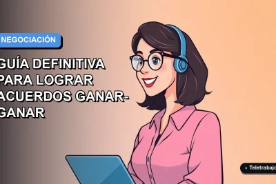 Ilustración plana corporativa de una mujer profesional chilena sonriendo, con fondo degradado azul y naranja, representando negociación laboral moderna.
