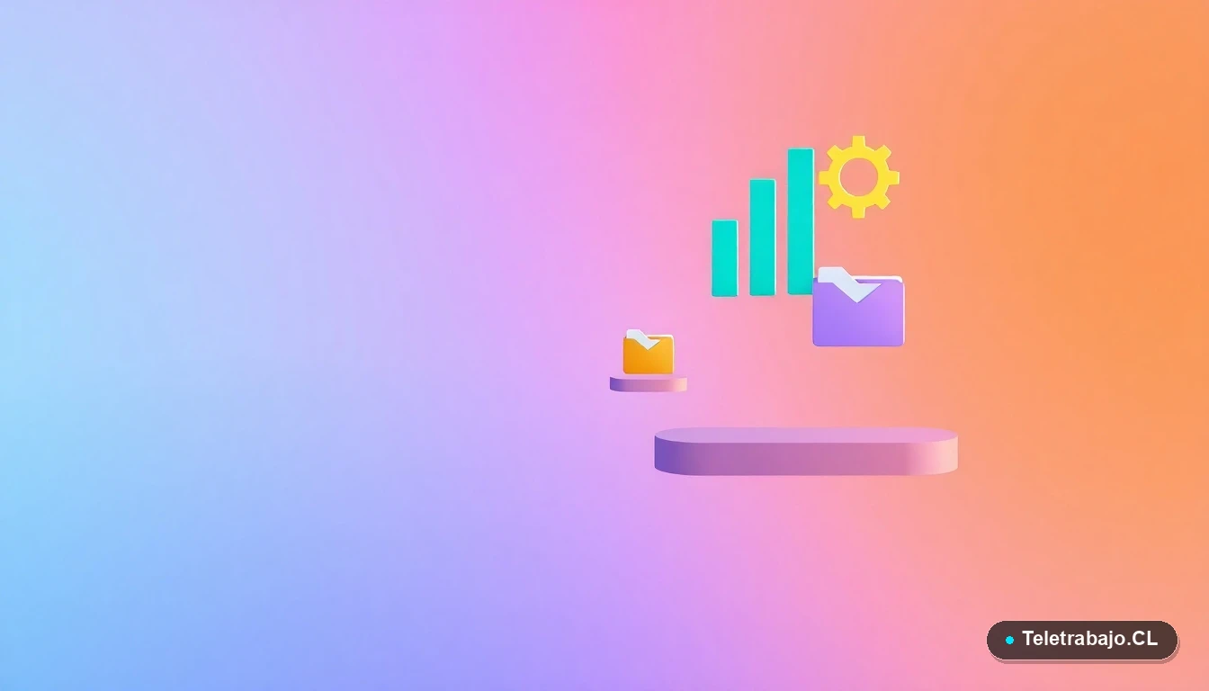 Elementos de interfaz de usuario abstractos y coloridos, como gráficos y engranajes, sobre fondo degradado lavanda, concepto de tecnología y acuerdos.