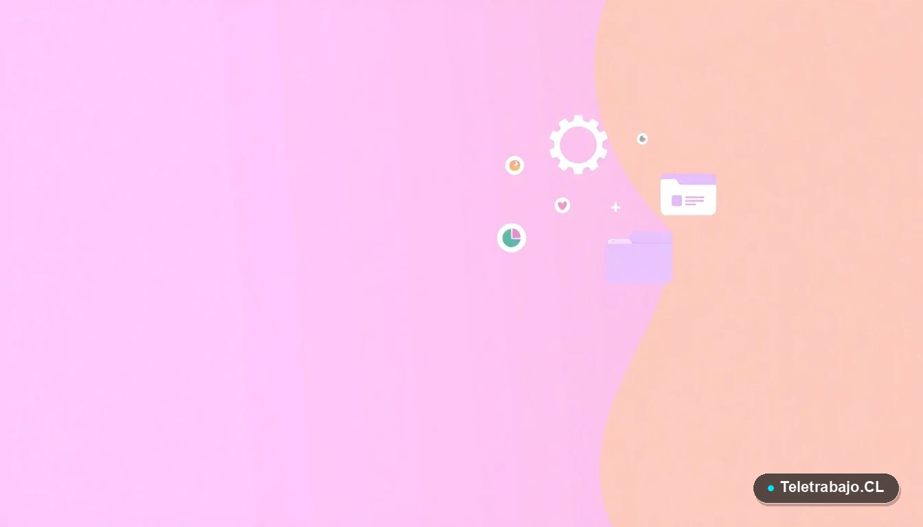 Composición abstracta de interfaz de usuario con gráficos y iconos flotantes, sobre un fondo degradado lavanda y durazno, concepto de tecnología y negociación.