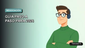 Guía ilustrada para negociar tu contrato de trabajo en Chile, con un profesional en un entorno digital moderno.