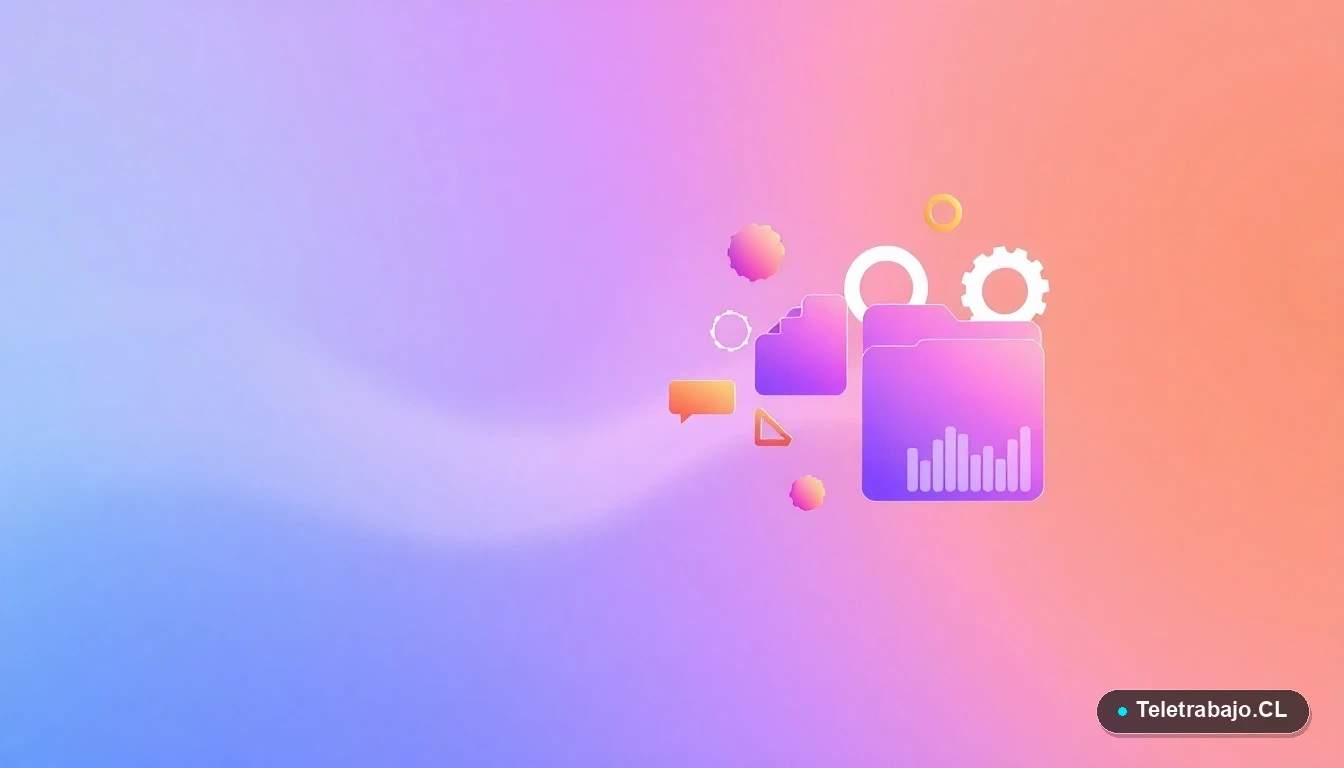 Composición abstracta de interfaz de usuario con gráficos flotantes y engranajes estilizados en tonos lavanda y durazno, sobre fondo degradado, concepto de estrategia y datos para negociación.