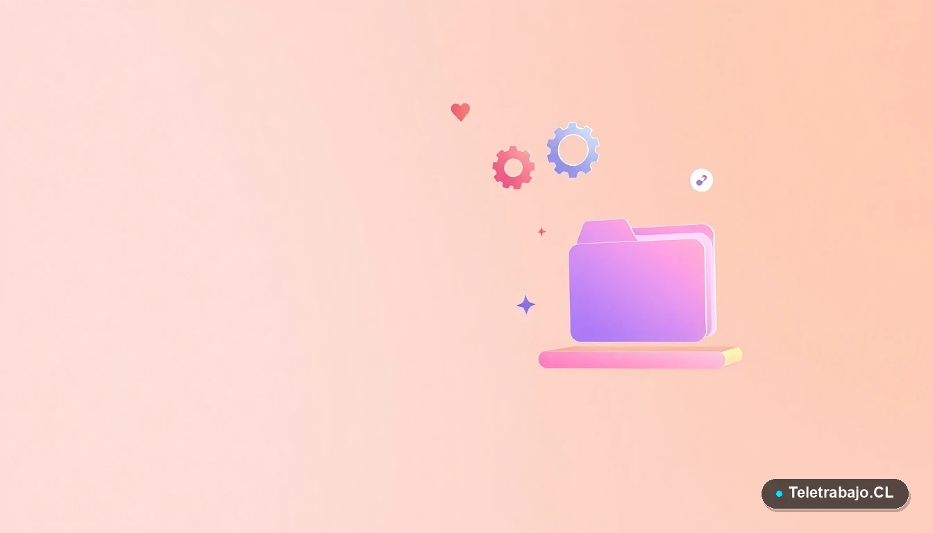 Elementos de interfaz de usuario abstractos y modernos, como gráficos y engranajes flotantes, sobre fondo degradado melocotón, simbolizando tecnología y negocios digitales.