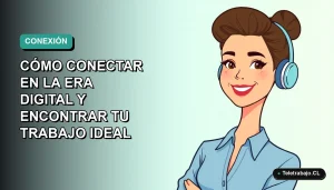 Ilustración plana corporativa de una mujer profesional chilena sonriente, con blusa azul y pelo recogido, sobre un fondo degradado verde azulado vacío. Concepto de networking y empleo digital.