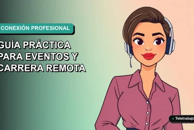 Ilustración vectorial plana de mujer profesional chilena sonriendo, con fondo degradado azul verdoso, representando networking remoto.