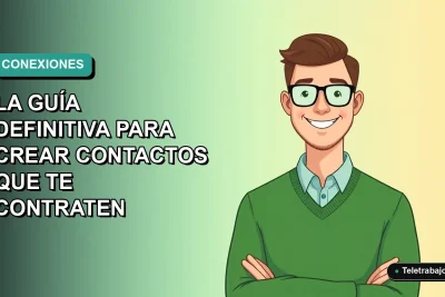 Ilustración plana corporativa de un trabajador remoto chileno sonriendo, sobre un fondo degradado azul verdoso, concepto de networking profesional.