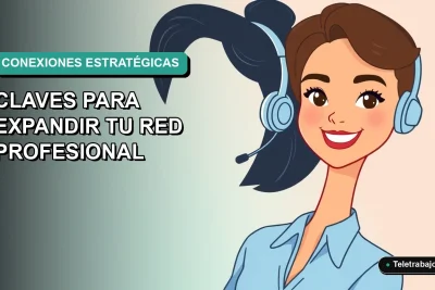 Ilustración plana corporativa de mujer profesional sonriente con blusa azul, sobre fondo degradado verde azulado, concepto de networking estratégico.
