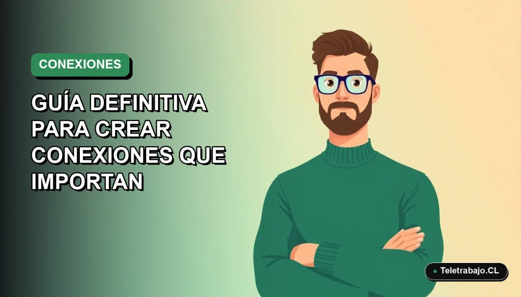 Ilustración vectorial plana de un profesional masculino con suéter verde, representando el networking profesional moderno en Chile, sobre fondo degradado vacío.