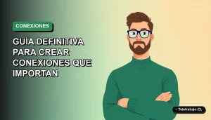 Ilustración vectorial plana de un profesional masculino con suéter verde, representando el networking profesional moderno en Chile, sobre fondo degradado vacío.
