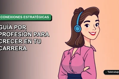 Ilustración plana corporativa de una mujer profesional chilena sonriendo, con fondo degradado verde, para guía de networking estratégico 2026.