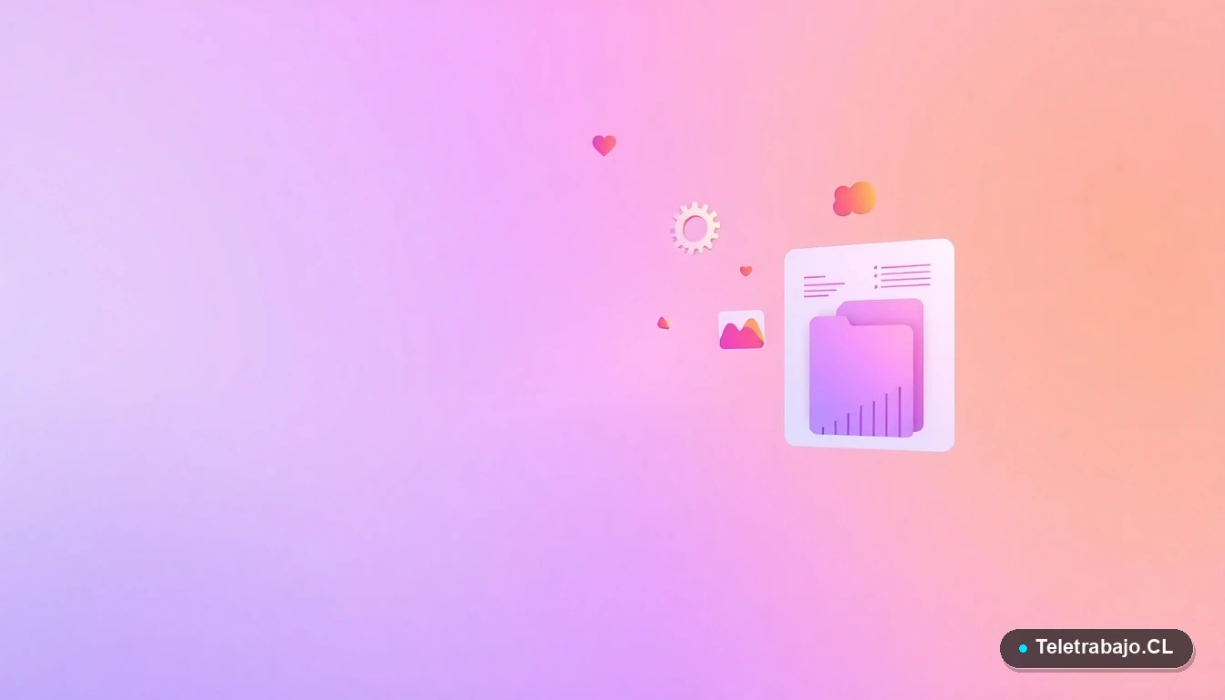 Elementos de interfaz de usuario abstractos y coloridos, como gráficos y engranajes flotantes, con fondo degradado lila, representando conceptos de tecnología y conexión.