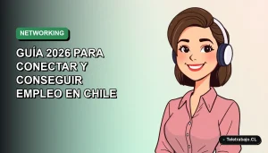 Ilustración vectorial plana de una mujer profesional chilena sonriendo, con un fondo degradado verde. Representa el networking profesional en LinkedIn.