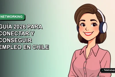 Ilustración vectorial plana de una mujer profesional chilena sonriendo, con un fondo degradado verde. Representa el networking profesional en LinkedIn.