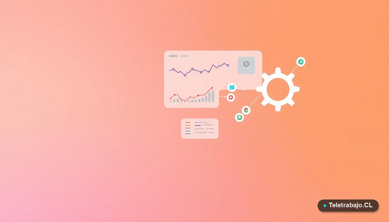 Composición abstracta de interfaz de usuario tecnológica con gráficos y nodos de red flotantes, ilustración plana vectorial.