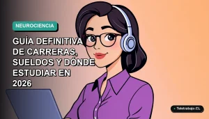 Ilustración plana vectorial de una profesional chilena de neurociencia, estilo Corporate Memphis, con fondo degradado azul verdoso.