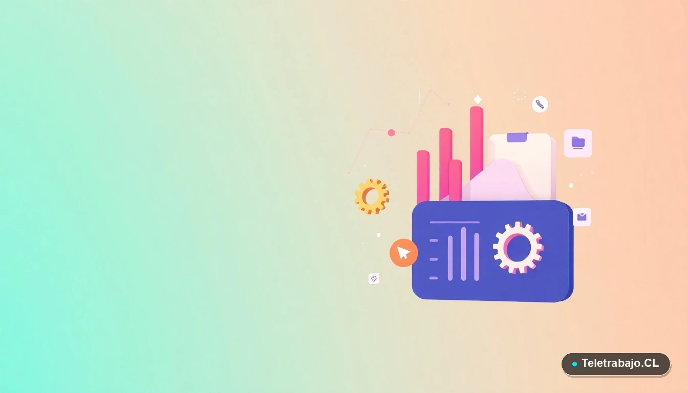 Composición abstracta de interfaz de usuario tecnológica con gráficos y engranajes flotantes, sobre un fondo degradado de menta a azul verdoso, concepto visual para estrategias de inclusión laboral.