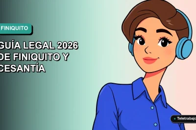 Ilustración plana corporativa de una trabajadora remota con blusa azul, sobre fondo degradado verde agua, representando guía legal de no renovación de contrato en Chile.
