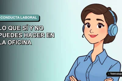 Ilustración vectorial plana de una mujer profesional chilena de teletrabajo, con blusa azul y pelo corto, sobre fondo degradado suave azul verdoso. Espacio negativo a la izquierda.