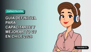 Guía definitiva para capacitarte y mejorar tu currículum en Chile con cursos Sence, ilustración plana de trabajadora remota