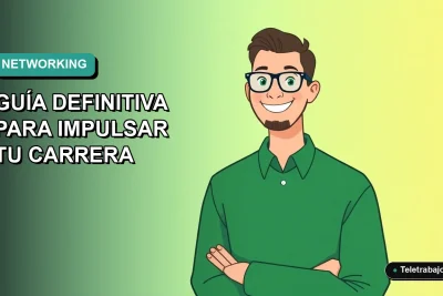 Ilustración plana de un hombre profesional chileno sonriendo, con suéter verde y camisa, sobre un fondo degradado azul y verde. Espacio negativo a la izquierda.