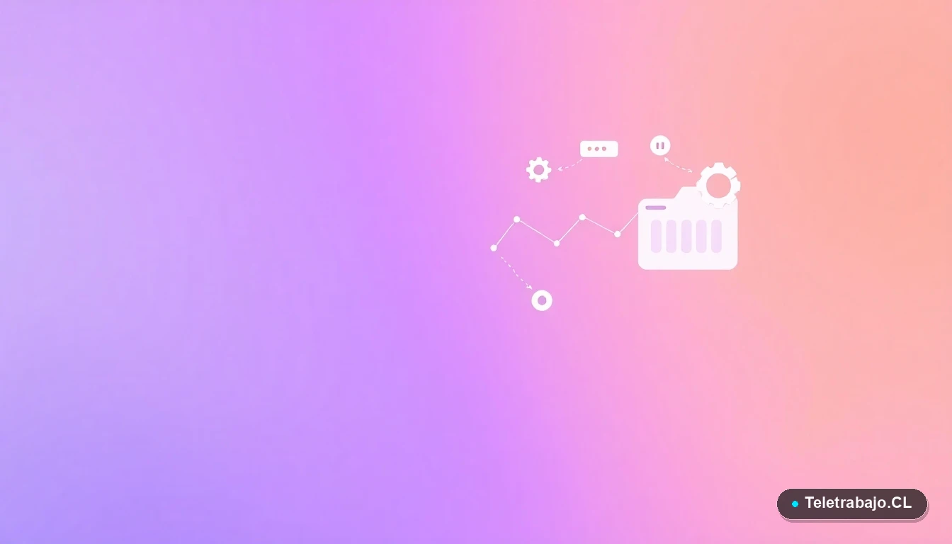 Elementos de interfaz de usuario abstractos y modernos, como gráficos y engranajes, representando planificación y tecnología, sobre fondo degradado lila.