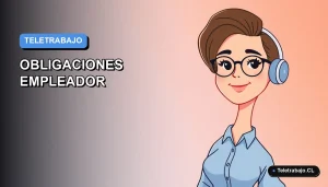 Ilustración vectorial plana de estilo premium sobre la ley de teletrabajo en Chile, mostrando una trabajadora remota.