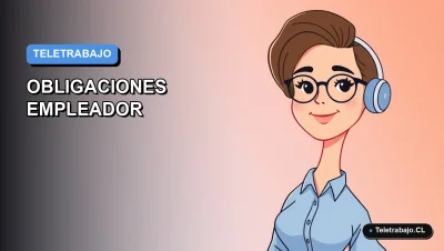 Ilustración vectorial plana de estilo premium sobre la ley de teletrabajo en Chile, mostrando una trabajadora remota.