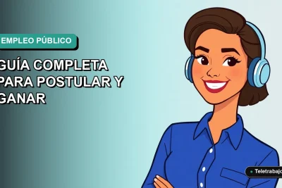 Ilustración vectorial plana de una mujer profesional chilena sonriente, con blusa azul, en fondo degradado verde azulado, representando las ofertas de empleo público.