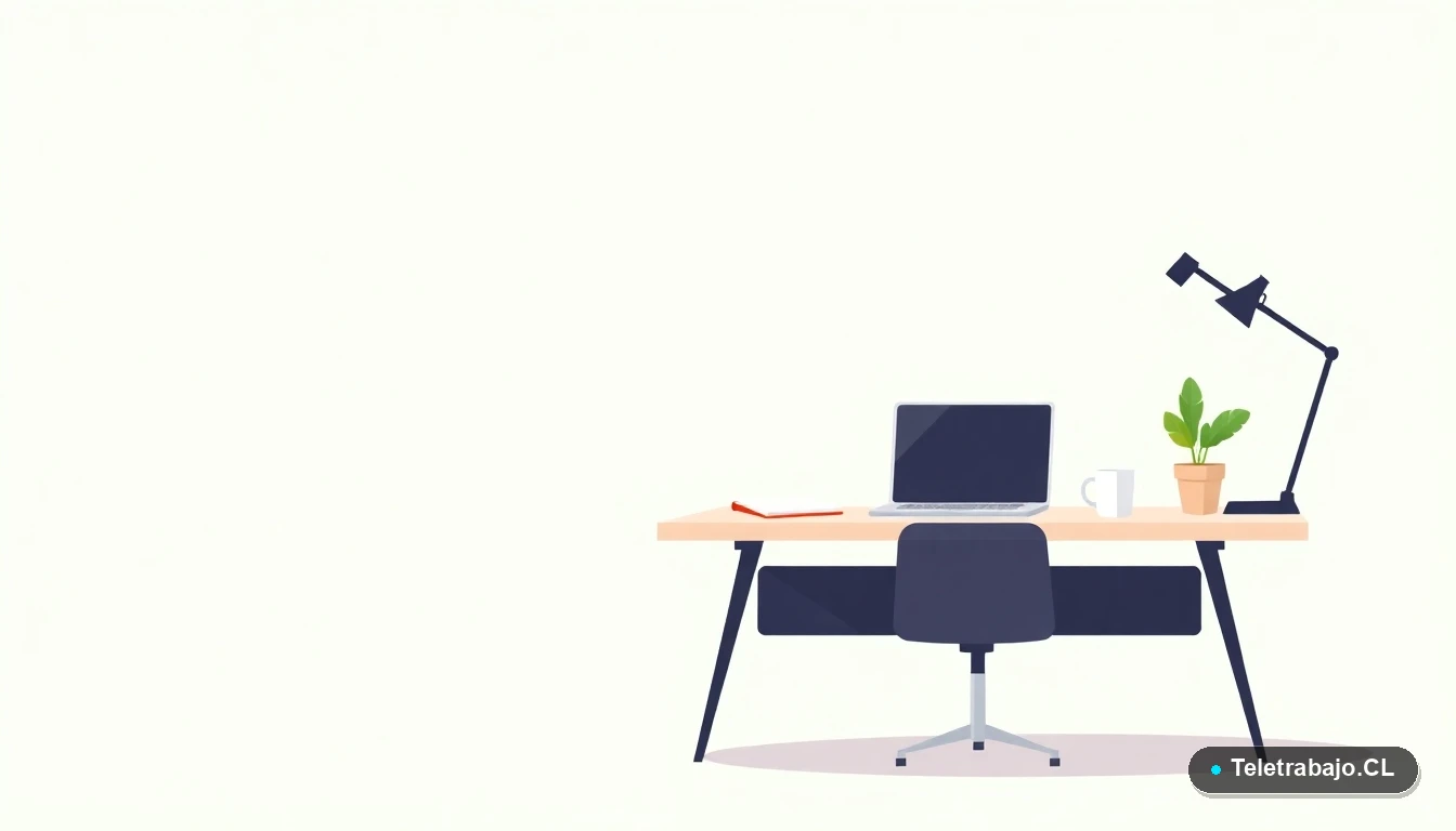 Escritorio moderno minimalista con laptop, cuaderno, taza de café y planta, en fondo degradado menta, concepto de preparación para postulación laboral.