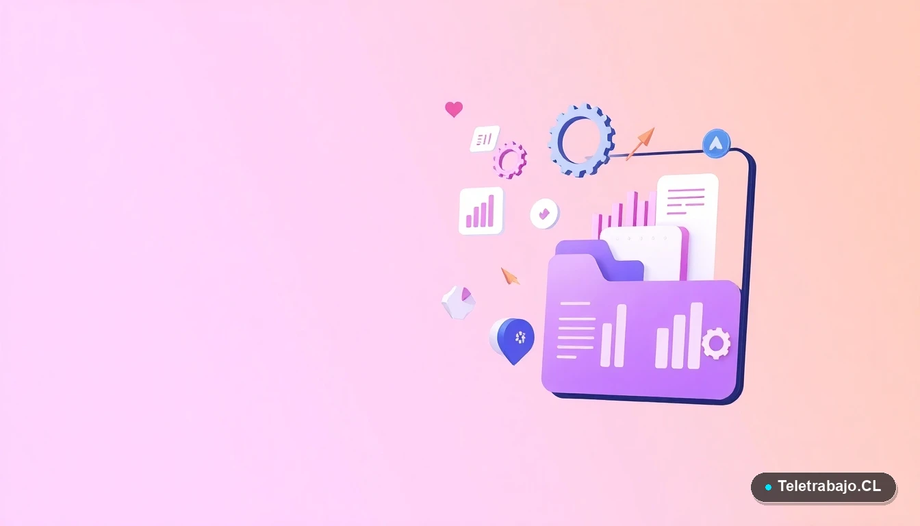 Composición abstracta de interfaz tecnológica con gráficos y elementos flotantes en estilo vectorial plano.