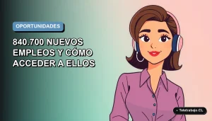 Ilustración vectorial plana de una mujer profesional de teletrabajo, con fondo degradado azul, representando las oportunidades laborales futuras.