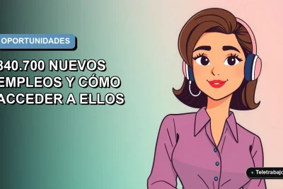 Ilustración vectorial plana de una mujer profesional de teletrabajo, con fondo degradado azul, representando las oportunidades laborales futuras.